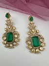 Gold with Emerald green Doublet stone, kundan, cubic zirconia chandbali Drop earrings, Indian Jewelry