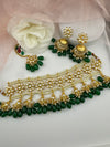 Choker necklace set with jhumka and tikka in kundan, pearls, Indian Bridal Jewelry set