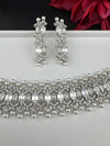 Step cut Crystals and CZ Diamond Statement Necklace Set, White Gold Plated Choker set