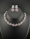 Nano Setting CZ Diamond Statement Ruby Necklace Set, White Gold Plated Choker, 3D nature inspired