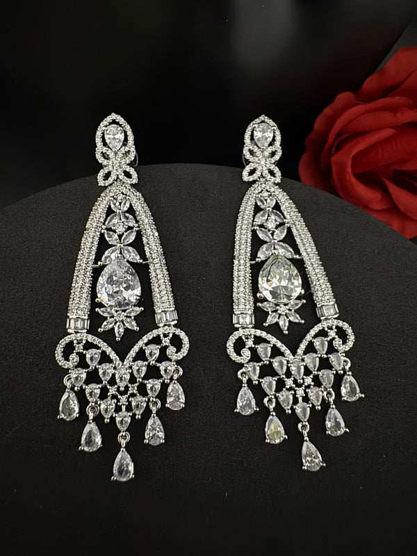 Premium Cubic Zirconia Crystals Chandelier earrings is designer Inspired, Statement Long sleek earring, Bridal, Party, Wedding jewelry, chic