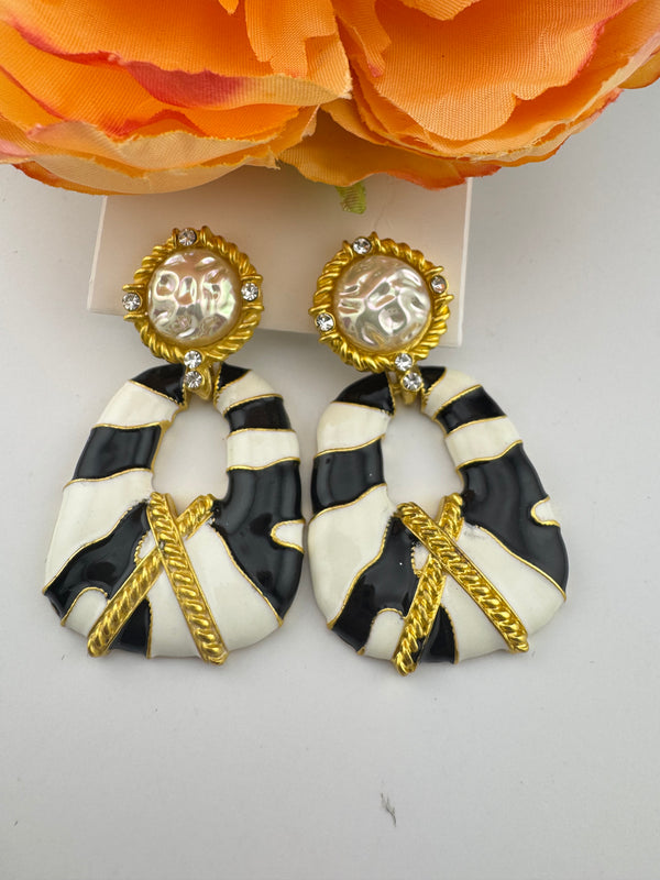 High Quality Premium Enamel and gold Designer Drop Earrings