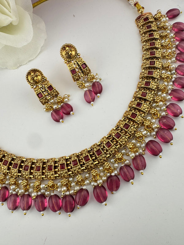 Rajwadi kundan Pearls Gold necklace set with earrings, Indian Bridal Jewelry set