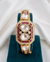 Moissanite Kundan, CZ Openable Bracelet Bangle, Gold Polish (Fits 2.6" wrists)