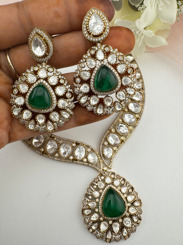 Doublet Stones, CZ, Moissanite, Kundan Gold Plated necklace set, Indian Bridal Jewelry set