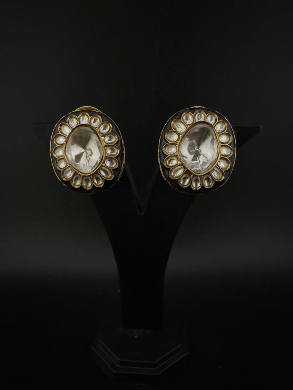 Kundan Enamel Big Stud Earrings, designer Inspired, Indian jewelry