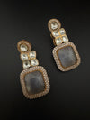 Gray and Gold Kundan, Stone Chandelier Drop Earrings, Bridal, Moissanite, CZ, Designer jewelry