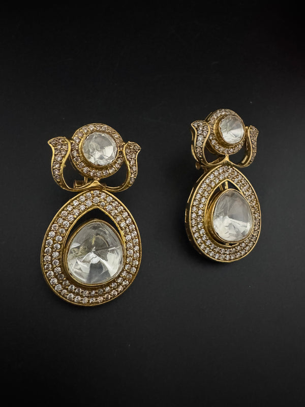 Victorian Uncut Kundan, CZ details is Tyaani Inspired designer earringsDrop Earrings