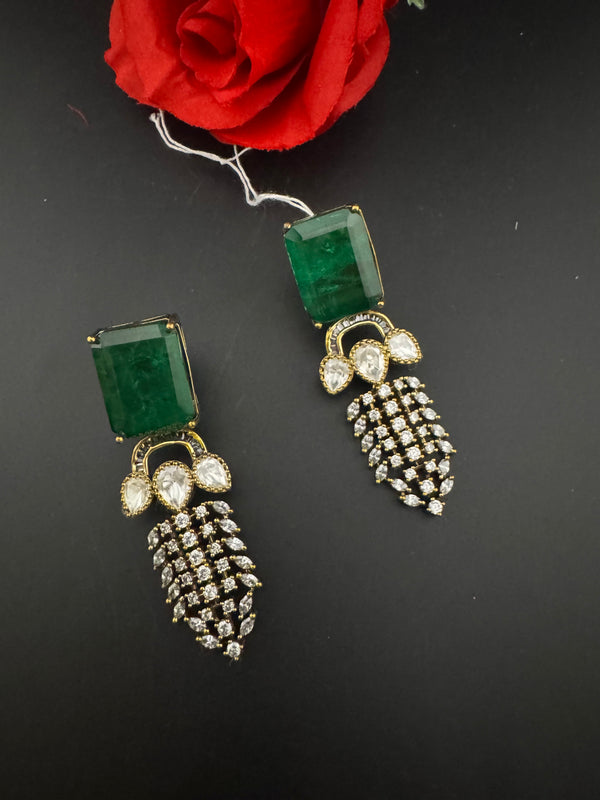 Cubic Zirconia, Kundan, Doublet Stone Chandelier Drop Earrings, Moissanite, CZ, Designer jewelry