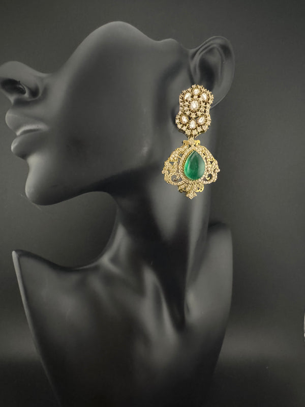 CZ, Kundan, Doublet Stone Chandelier Drop Earrings, Bridal, Moissanite, Designer jewelry