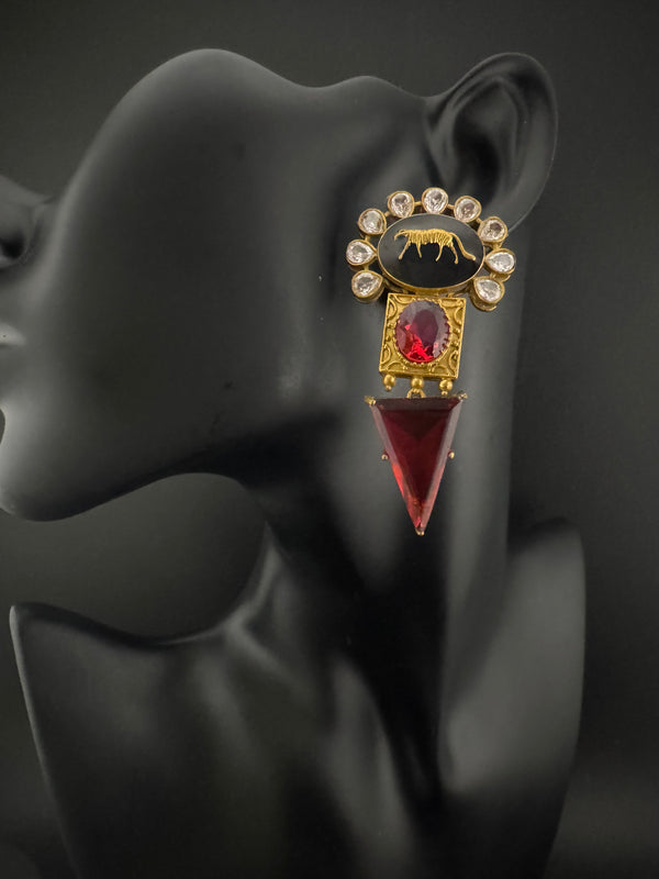 Kundan, stone, cuboz Zirconia Sabyasachi inspired Chandbali Chandelier long earring, designer jewelry