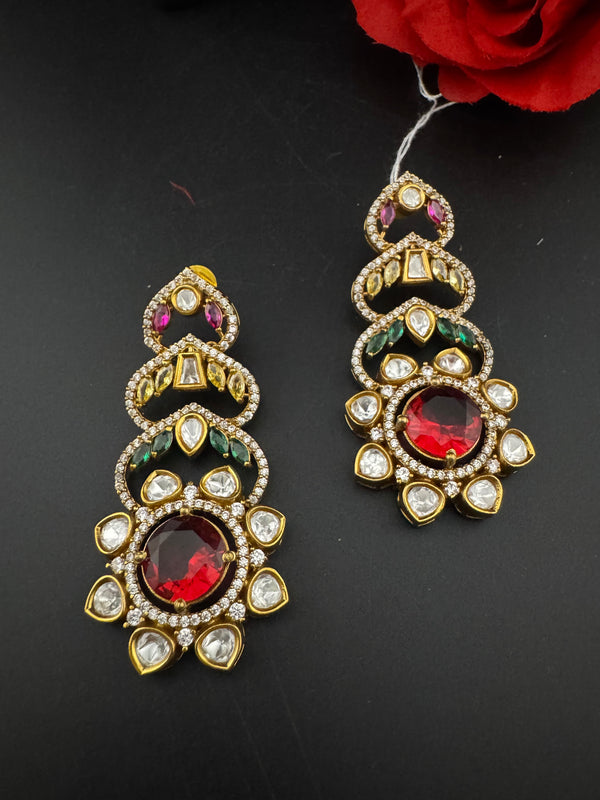 Cubic Zirconia, Kundan, Stone Chandelier Drop Earrings, Moissanite, CZ, Designer jewelry