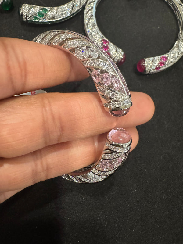 Openable Cuff bracelet with Stones, American Diamonds, crystal stones, CZ, Fits size upto 2.6"