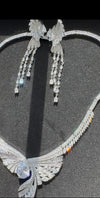 Swarovski Crystals and CZ Diamond all over Necklace Set, White Gold Plated set