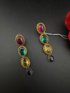 Matt Gold, stone Long Earrings, Multicolor, Bridesmaid Gift, Designer jewelry