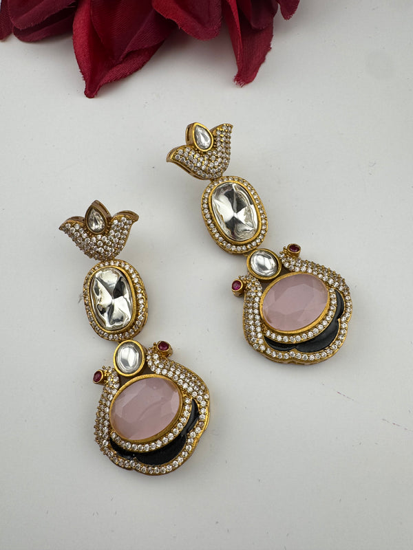 Kundan, CZ, Gold, Doublet Stone Chandelier Long Earrings, Bridal, Moissanite, CZ, Designer jewelry