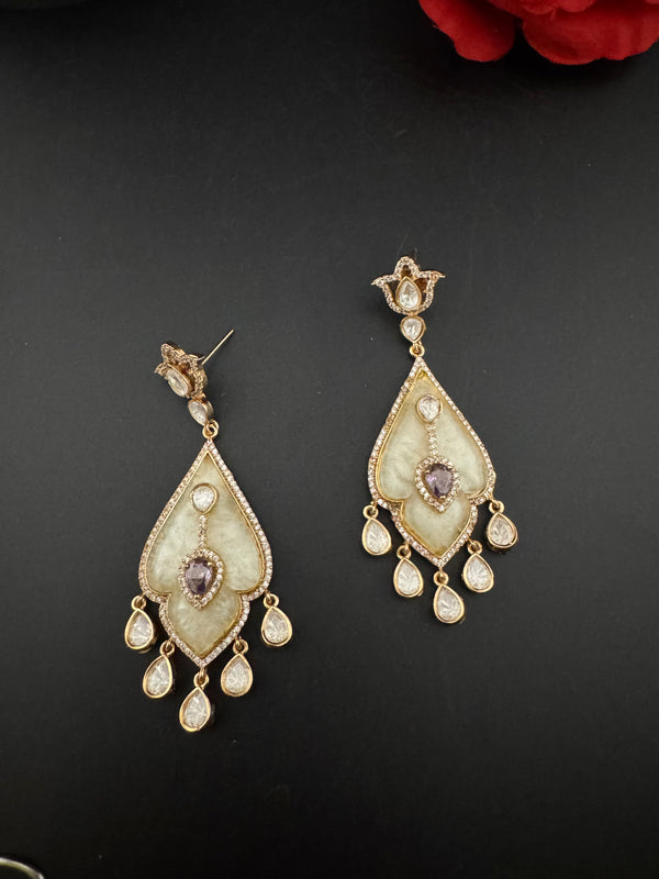 CZ and Gold, Mother of Pearl Chandelier Drop Earrings, Bridal, MOP Designer jewelry