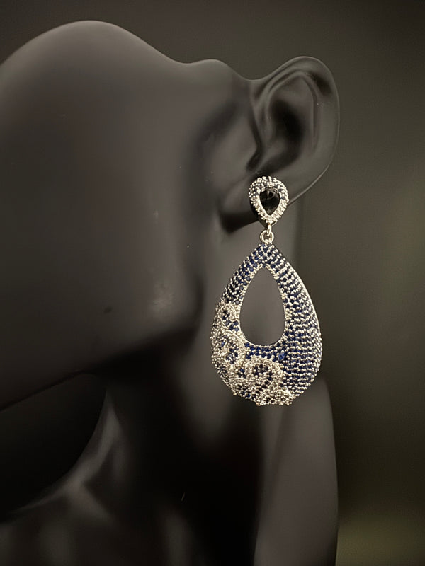 Premium Nano Setting Cubic Zirconia Long earrings in Drop shape, stylish, designer Inspired Statement long earring/Bridal Bridesmaid earring