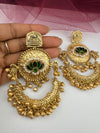 Kashmiri style, brass, stone and pearls chandbali oversized earrings, Indian Jewelry