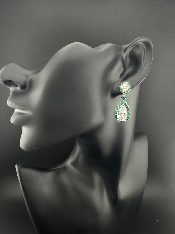 Swarovski inspired Cubic Zirconia, Diamond, channel setting Crystal stone, Silver Polish inspired Dangle Drop earrings, Indian Jewelry