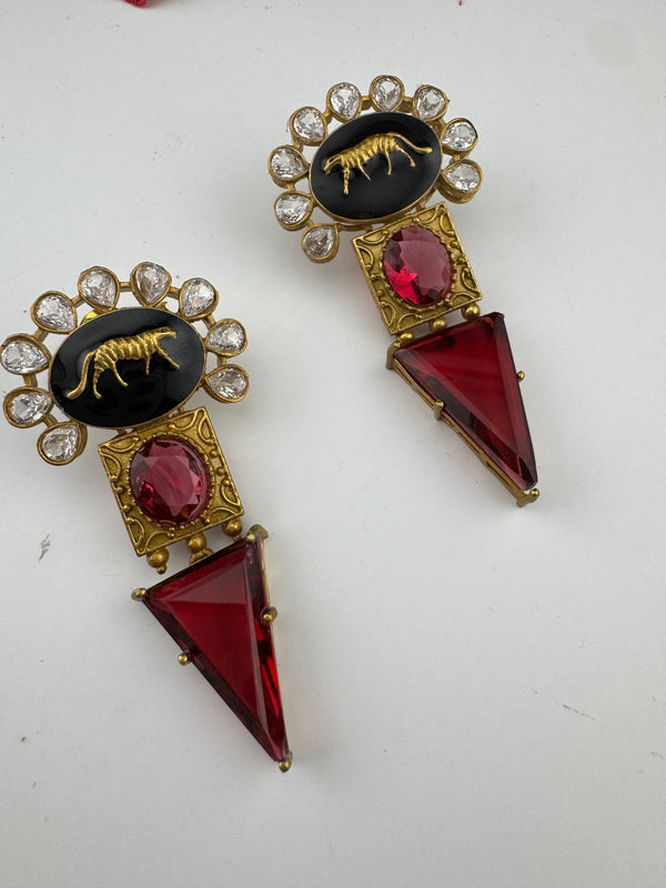 Kundan, stone, cuboz Zirconia Sabyasachi inspired Chandbali Chandelier long earring, designer jewelry