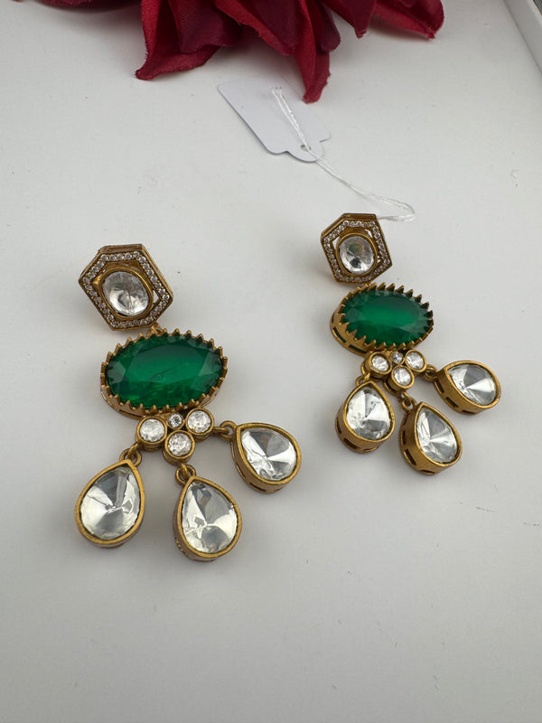Gold Kundan, Stone Chandelier Drop Earrings, Bridal, Moissanite, CZ, Designer jewelry