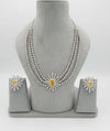 Swarovski Crystals and CZ Diamond star burst Necklace Set, White Gold Plated set
