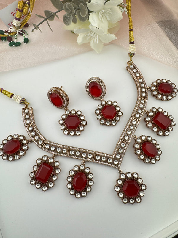 Doublet Stones, CZ, Kundan Gold Plated necklace set, Indian Bridal Jewelry set