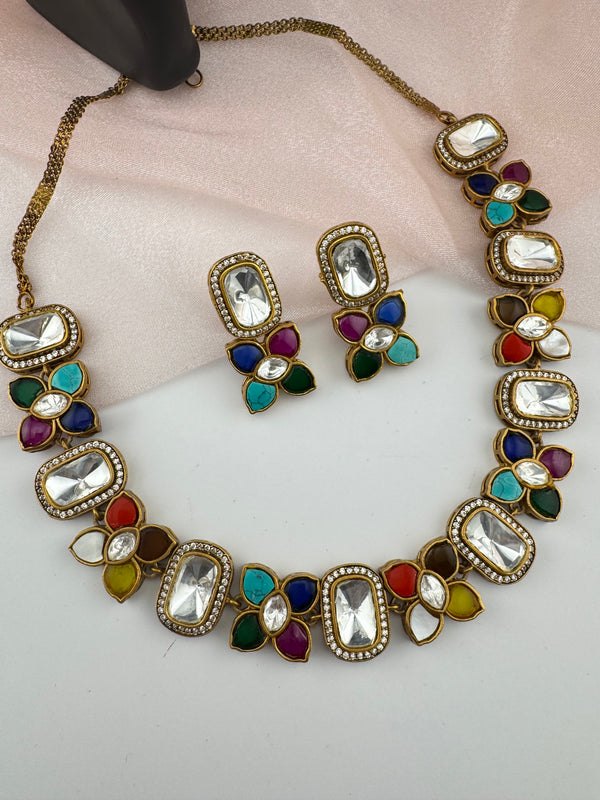 Kundan, Stones, CZ Gold Plated necklace set, Indian Bridal Jewelry set