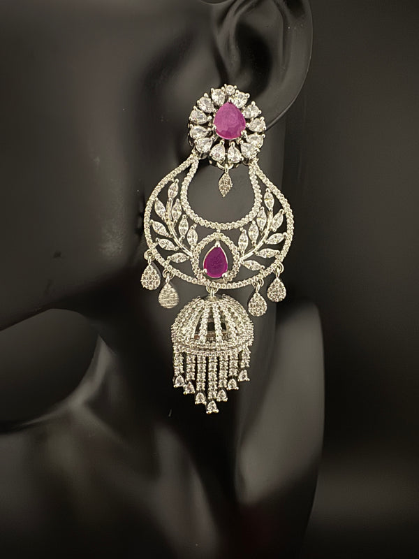 Premium Cubic Zirconia Chandbali humka earrings is designer Inspired, Statement Long earring, Bridal, Party, Wedding jewelry, chic, Indian