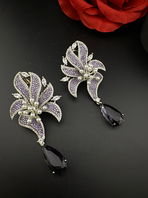 Premium Nano Setting Cubic Zirconia Pearl Oversized Studs earrings in leaf shape, stylish, designer Statement Big earring/Bridal Bridesmaid