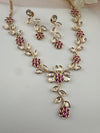 Kundan, Moissanite, stone Sleek Gold flower long necklace set, Indian Bridal Jewelry