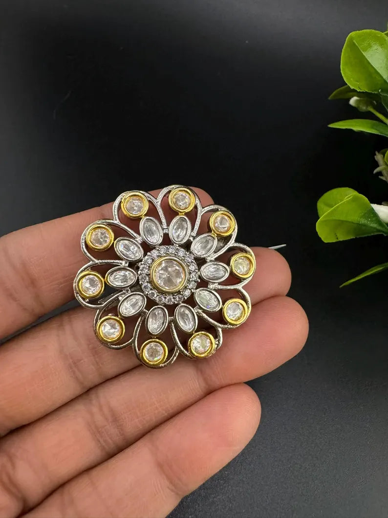 Victorian Kundan and CZ, Adjustable Big Finger Ring