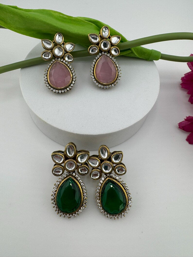 Small Drop earrings With Kundan, Stone and Cubic Zirconia