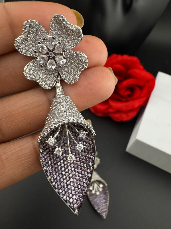 Premium Nano Setting Cubic Zirconia 3D earrings in Spear Drop, stylish, designer Inspired Statement Dangle earring/Bridal Bridesmaid earring
