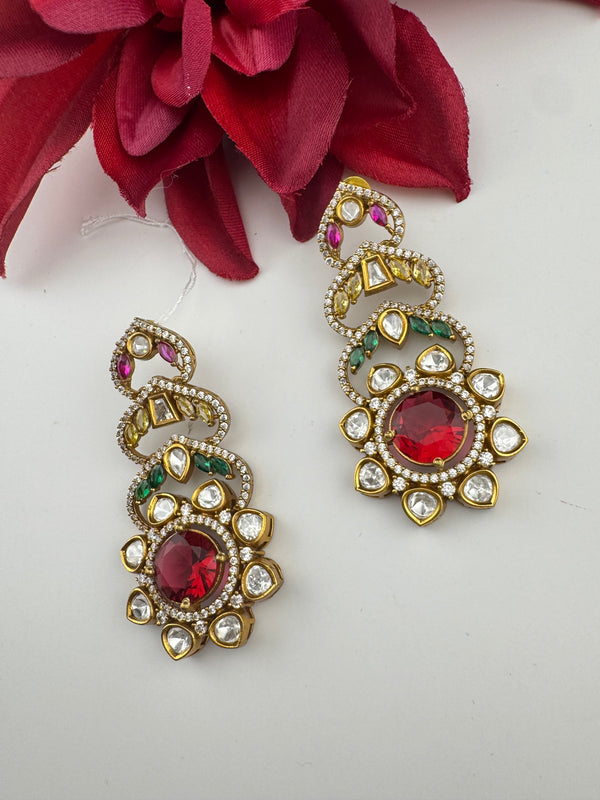Cubic Zirconia, Kundan, Stone Chandelier Drop Earrings, Moissanite, CZ, Designer jewelry