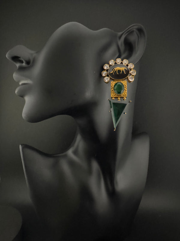 Kundan, stone, cuboz Zirconia Sabyasachi inspired Chandbali Chandelier long earring, designer jewelry