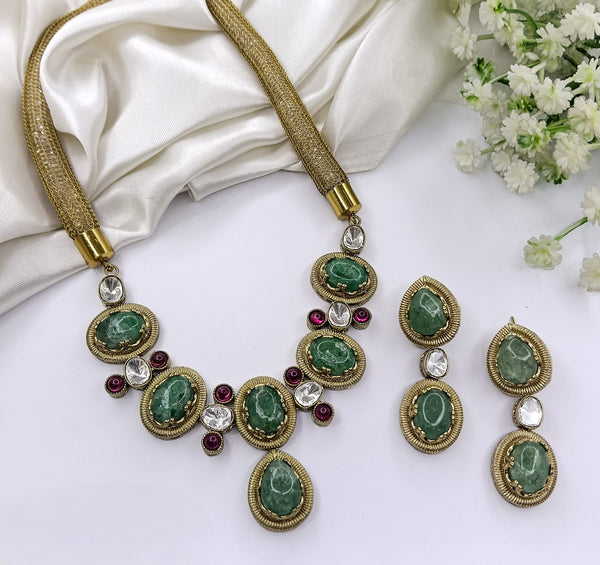 Doublet stones, Kundan, Gold long necklace set, Rani Haar, Indian Bridal Jewelry