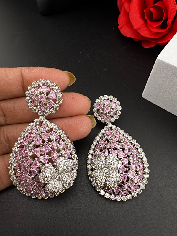 Premium Nano Setting of Cubic Zirconia in silver is designer Inspired Statement Drop Dangle earring/Unique Indian, Bridal, bridesmaid gift