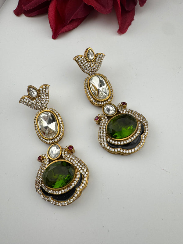 Kundan, CZ, Gold, Doublet Stone Chandelier Long Earrings, Bridal, Moissanite, CZ, Designer jewelry