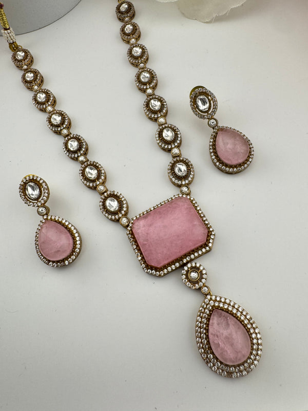 Kundan, Polki, CZ, Doublet Stones Long Golden necklace set, Rani haar, everyday wear jewelry