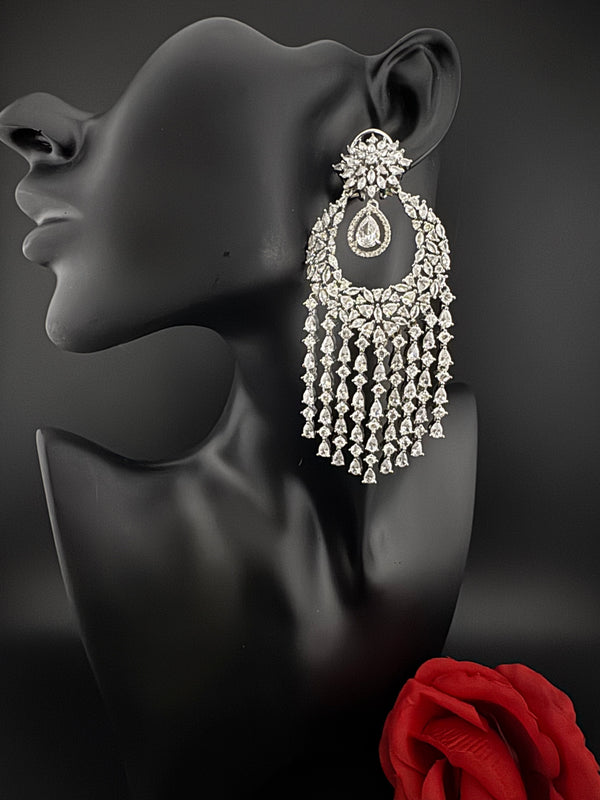 Premium Cubic Zirconia Chandelier Oversized earrings is designer Inspired, Statement Long earring, Bridal, Party, Wedding jewelry,