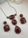 Doublet Stone Pendant Necklace Set with Matching Earrings, Brass CZ Jewelry