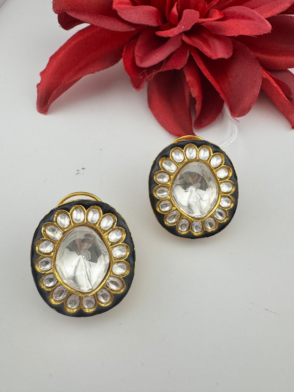 Kundan Enamel Big Stud Earrings, designer Inspired, Indian jewelry