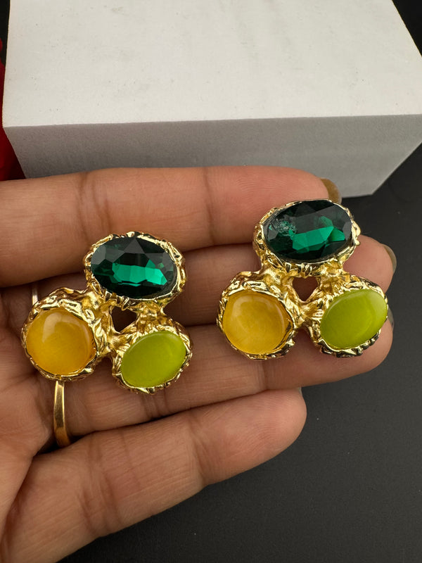 High Quality Premium Stones, CZ, Glass Crystals in gold is Swarovski inspired designer stud earrings/Big size Stud earrings/Statement stud