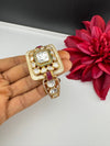 Ruby Green Moissanite Kundan, MOP, CZ Adjustable Bracelet Bangle, Gold Polish (Fits size 2.6")