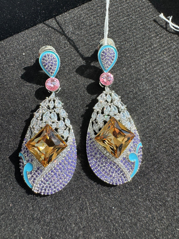 Swarovski inspired Crystal, cubic zirconia, diamonddangle earrings, Indian Jewelry