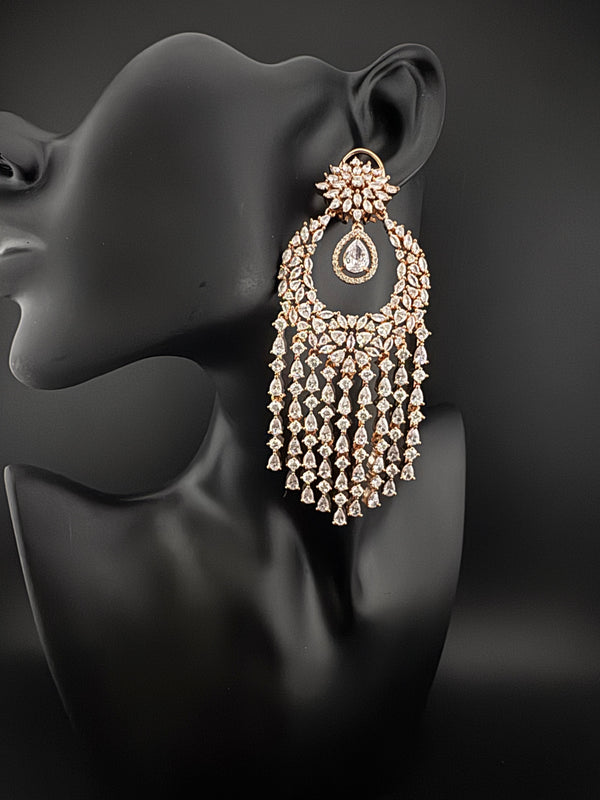 Premium Cubic Zirconia Chandelier Oversized earrings is designer Inspired, Statement Long earring, Bridal, Party, Wedding jewelry,