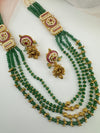 Rajwadi Kundan, Green hydro beads, Pachi, Pearl Long Gold Necklace Set, Indian Bridal Rani Haar