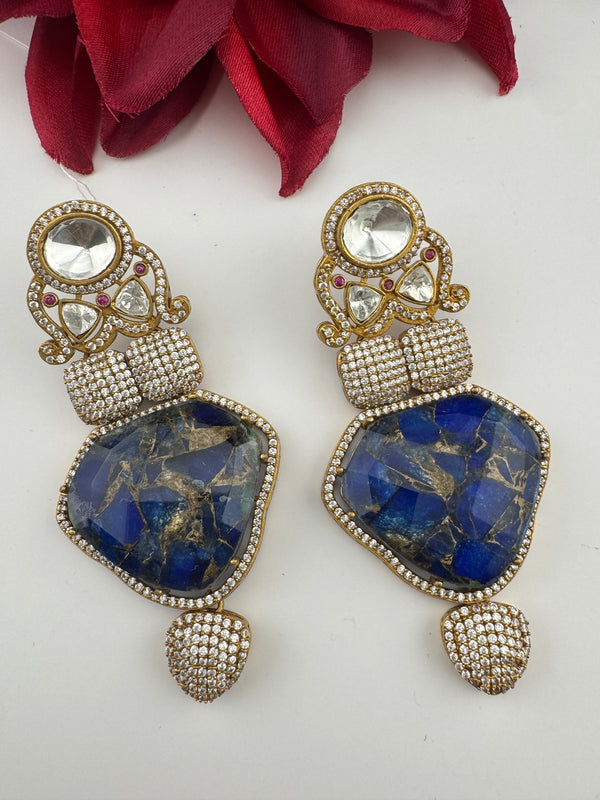 Kundan, CZ, Gold, Marble Stone Chandelier Oversized Long Earrings, Bridal, Moissanite, CZ, Designer jewelry